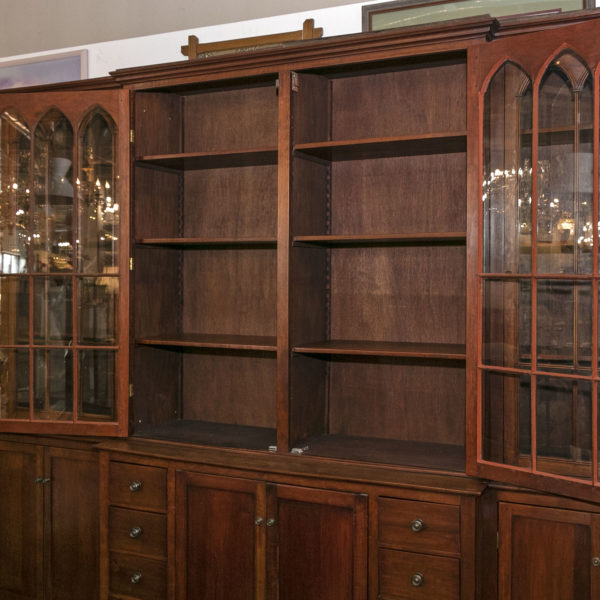 Custom Crafted Cherry Finish Bookcase with Cathedral Windows - Image 3
