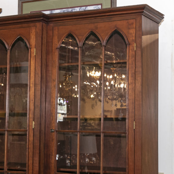 Custom Crafted Cherry Finish Bookcase with Cathedral Windows - Image 2