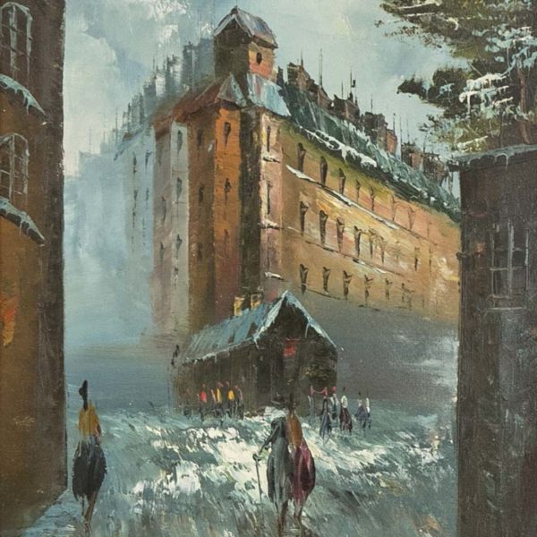 Original Mid Century Oil Painting of Abstracted Street Scene - Image 2