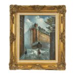 Original Mid Century Oil Painting of Abstracted Street Scene