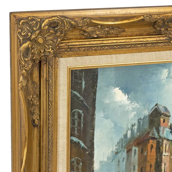 Original Mid Century Oil Painting of Abstracted Street Scene - Image 3
