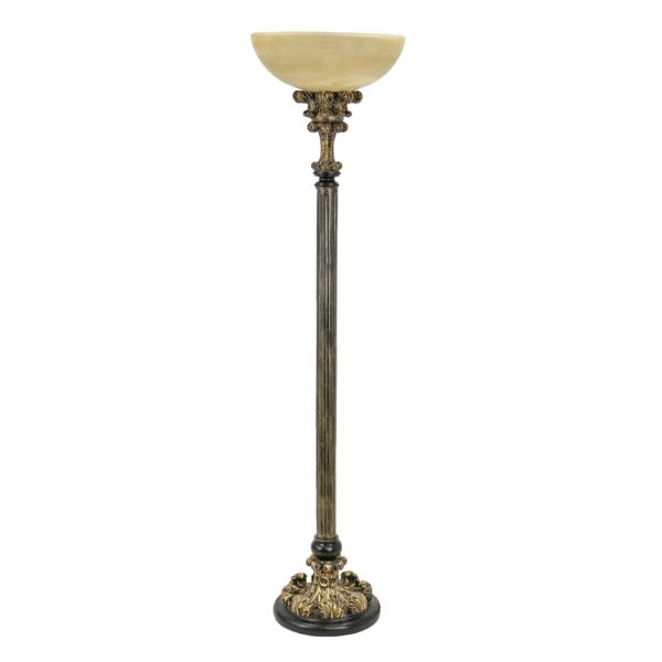 Ornate Floor Lamp with Frosted Glass Shade - Image 1