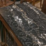 Vintage Neoclassical Credenza with Marble Top and Curtained Doors - Image 2