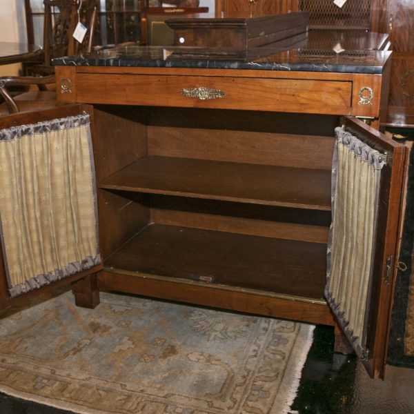 Vintage Neoclassical Credenza with Marble Top and Curtained Doors - Image 5