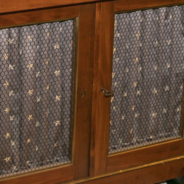 Vintage Neoclassical Credenza with Marble Top and Curtained Doors - Image 4