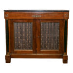 Vintage Neoclassical Credenza with Marble Top and Curtained Doors
