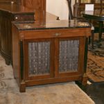 Vintage Neoclassical Credenza with Marble Top and Curtained Doors - Image 7