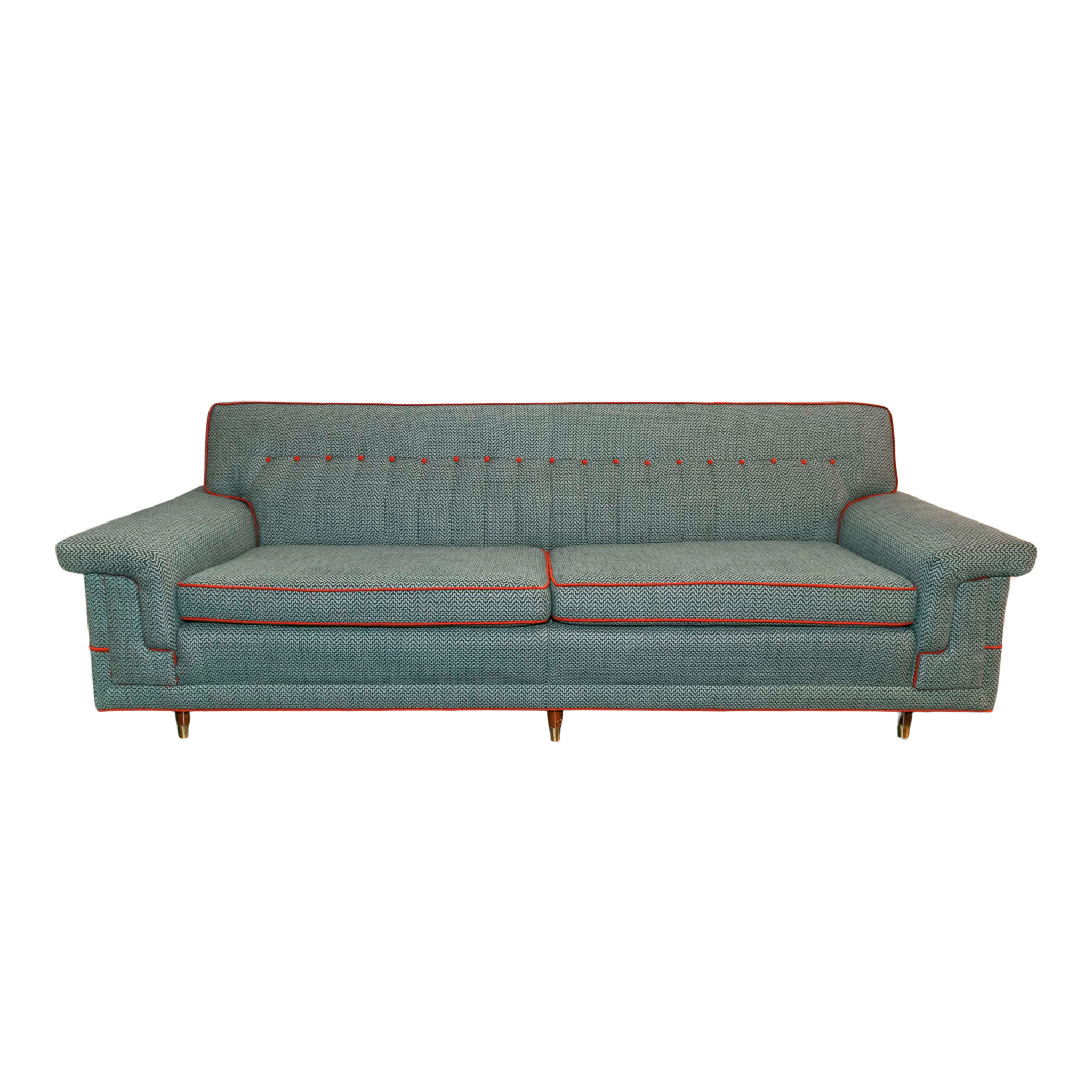 Vintage Restored KROEHLER Button Tufted Back Sofa in Teal Chevron with ...