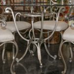 48” Round Glass Dining Table with Iron Base and 4 Chairs - Image 3