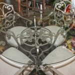 48” Round Glass Dining Table with Iron Base and 4 Chairs - Image 2