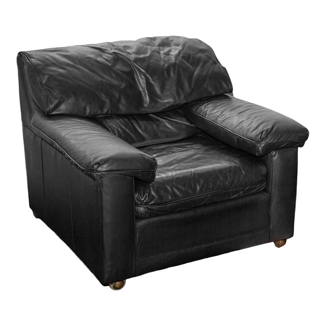 Vintage OLD HICKORY TANNERY Black Leather Chair with Ottoman