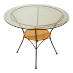 Vintage 36” Rattan and Metal Glass Top Table with 4 Chairs - Image 4