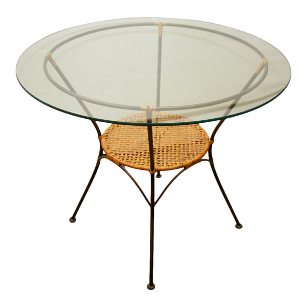 Vintage 36” Rattan and Metal Glass Top Table with 4 Chairs - Image 4