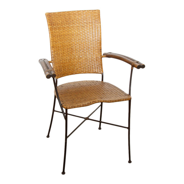 Vintage 36” Rattan and Metal Glass Top Table with 4 Chairs - Image 2