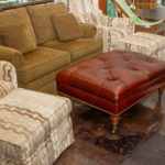 Brown Leather Button Tufted Ottoman with Nailhead Trim on Casters - Image 4