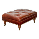 Brown Leather Button Tufted Ottoman with Nailhead Trim on Casters - Image 2