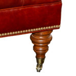 Brown Leather Button Tufted Ottoman with Nailhead Trim on Casters - Image 3