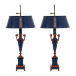 Vintage Pair of Metal Blue and Red Table Lamps