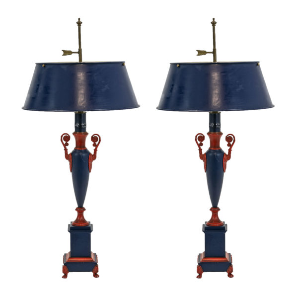 Vintage Pair of Metal Blue and Red Table Lamps - Image 1