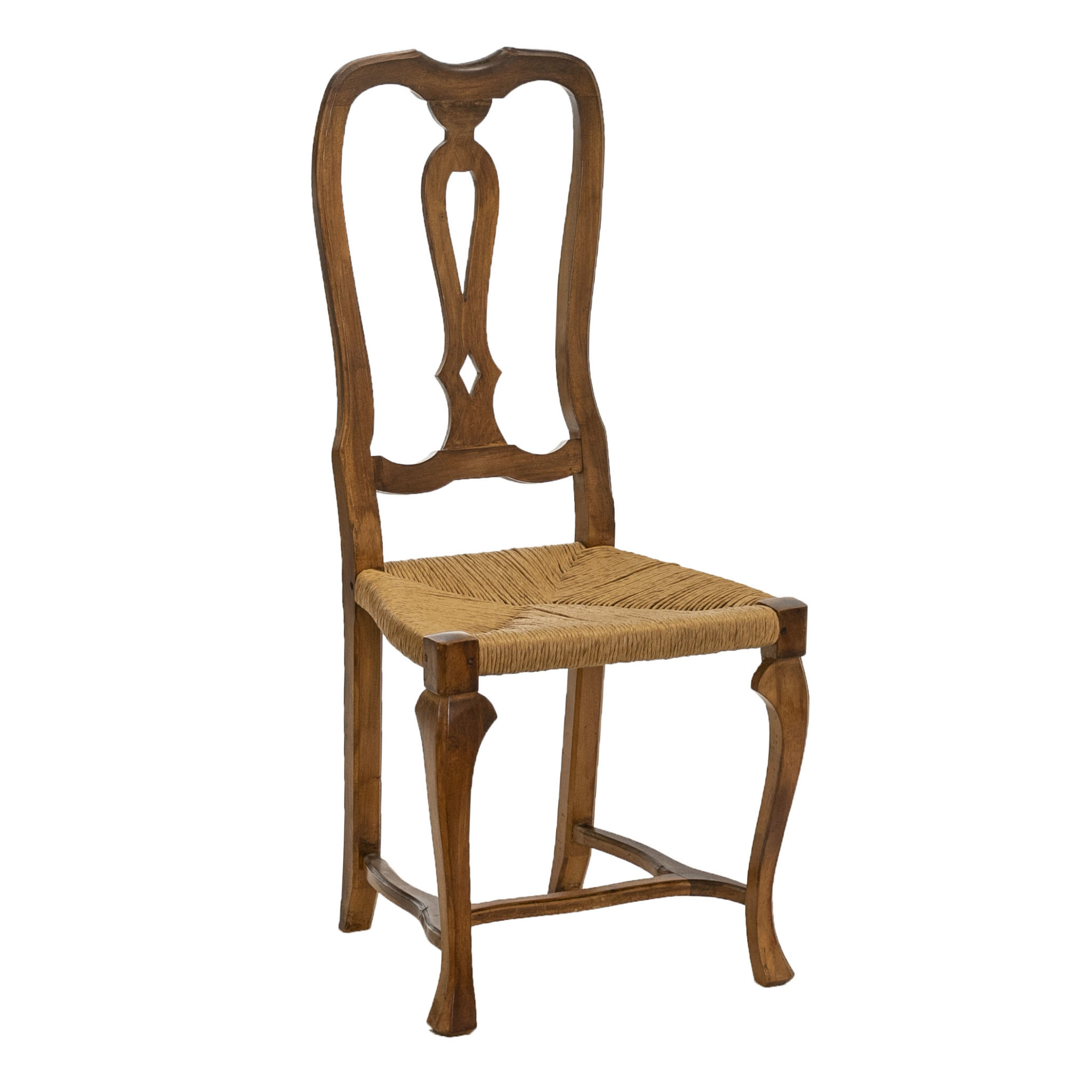 Set of 4 Queen Anne Style High Back Dining Chairs with Rush Seats ...