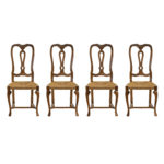Set of 4 Queen Anne Style High Back Dining Chairs with Rush Seats