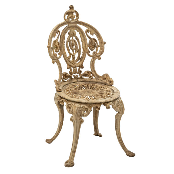Pair of Antique White Painted Iron Garden Chairs - Image 4