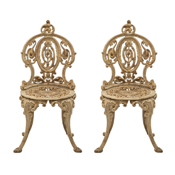 Pair of Antique White Painted Iron Garden Chairs - Image 1