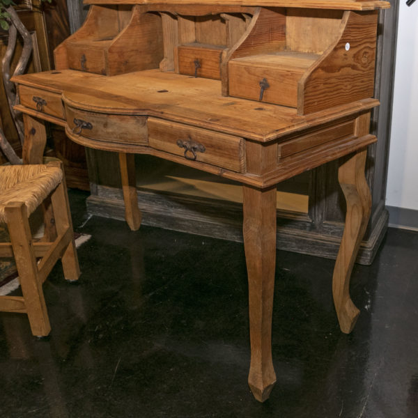 Pine Secretary Style Desk with Rush Seat Chair - Image 5