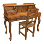 Pine Secretary Style Desk with Rush Seat Chair