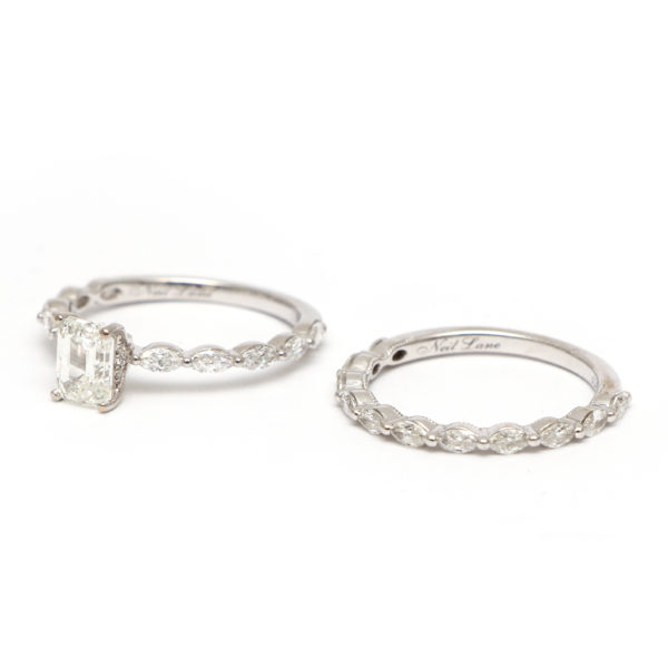 2 Total Carat Emerald and Marquis Cut Diamond Wedding Band Set in 14 Karat Gold - Image 2