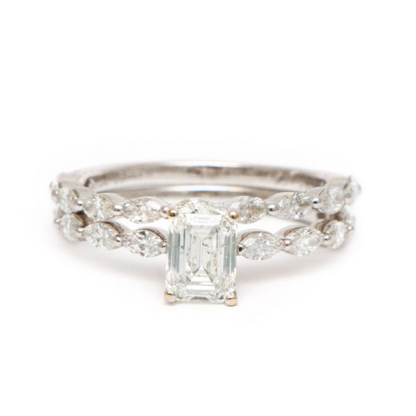 2 Total Carat Emerald and Marquis Cut Diamond Wedding Band Set in 14 Karat Gold - Image 1