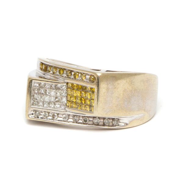 Men's White and Yellow Diamond Ring in 14 Karat Gold - Image 5