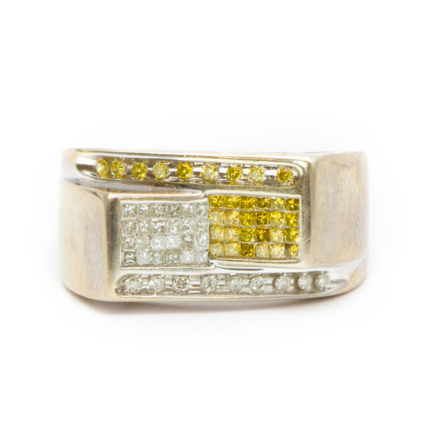 Men's White and Yellow Diamond Ring in 14 Karat Gold - Image 1