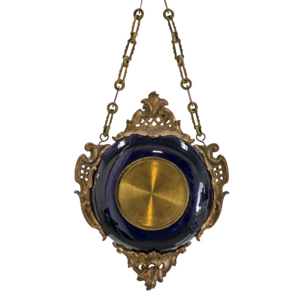 Antique French Hanging Clock with Painted Metallic Florals - Image 2