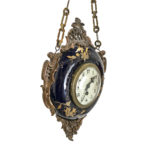 Antique French Hanging Clock with Painted Metallic Florals - Image 3