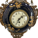 Antique French Hanging Clock with Painted Metallic Florals - Image 4