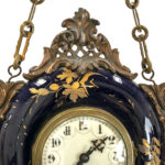Antique French Hanging Clock with Painted Metallic Florals - Image 5