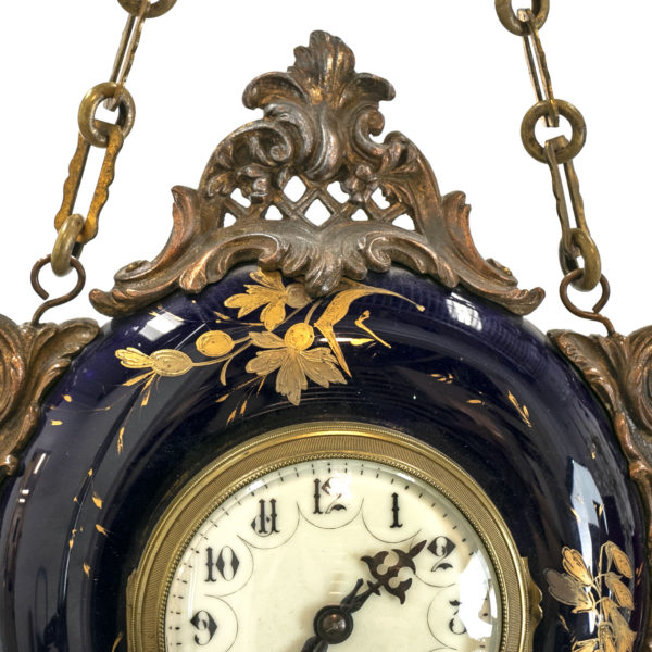 Antique French Hanging Clock with Painted Metallic Florals - Image 5