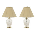 Pair of Crystal Urn Lamps on Silver Metal Bases