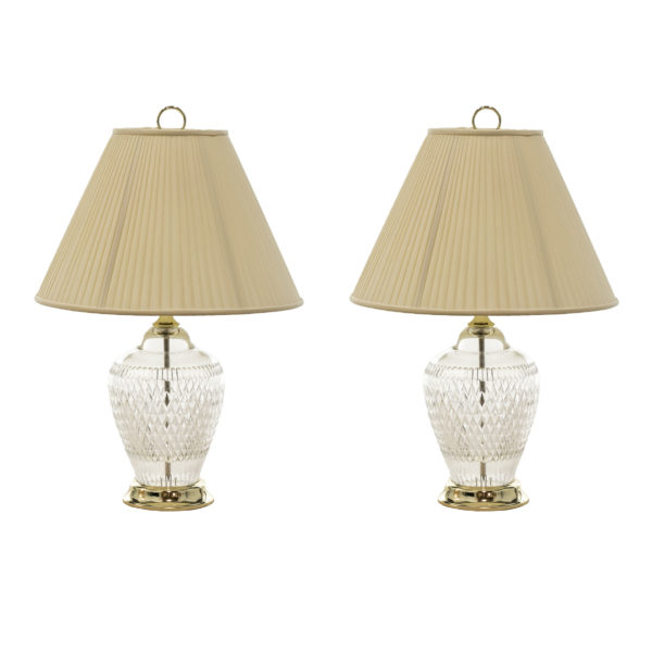 Pair of Crystal Urn Lamps on Silver Metal Bases - Image 1