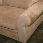 POTTERY BARN Beige Microsuede Upholstered Sofa - Image 3