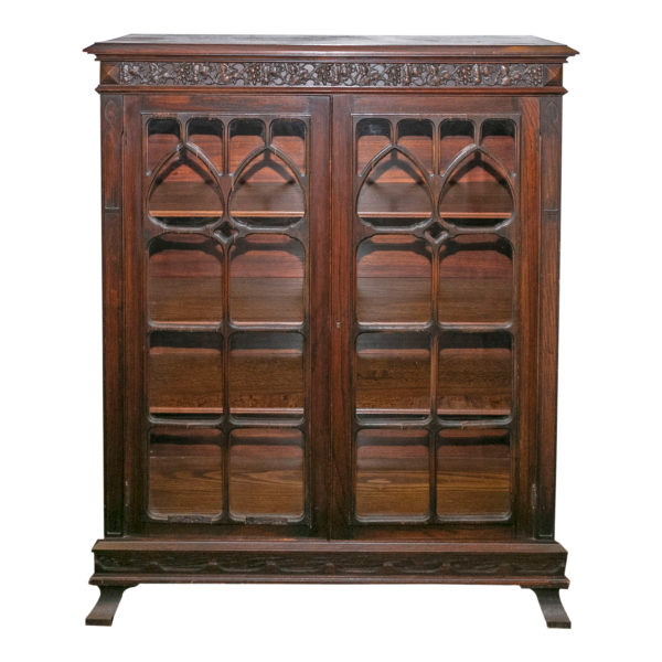 UNION FURNITURE Antique Oak Two-Door Carved Bookcase - Image 1