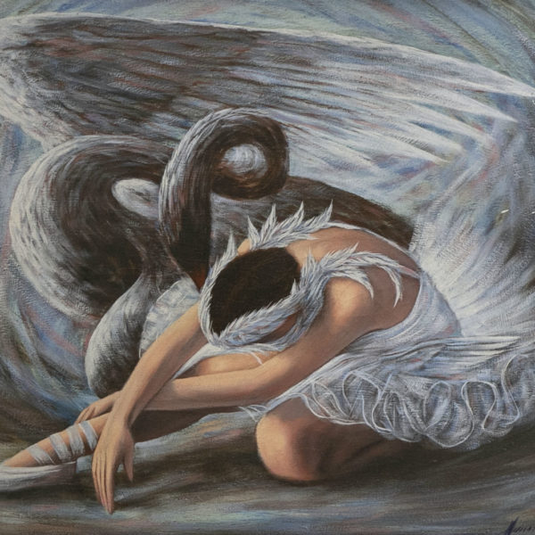 Original Oil on Canvas of Ballerina and Swan - Signed - Image 2