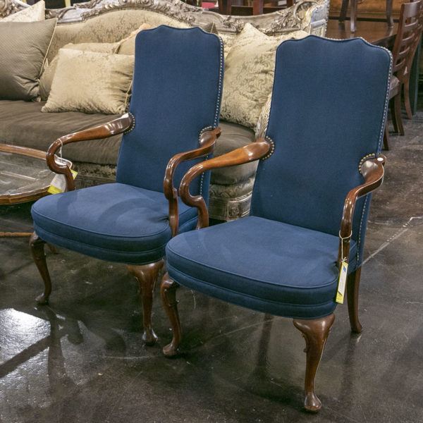 HICKORY CHAIR Navy Upholstered Gooseneck Armchair - Image 9