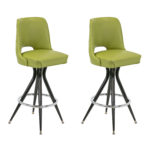 Pair of Chartreuse Vinyl Bar Stools with Tufted Backs