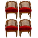 Set of 4 Vintage Barrel Cane Back Chairs on Casters