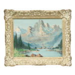 Original Oil on Canvas of European Village at the Base of a Mountain
