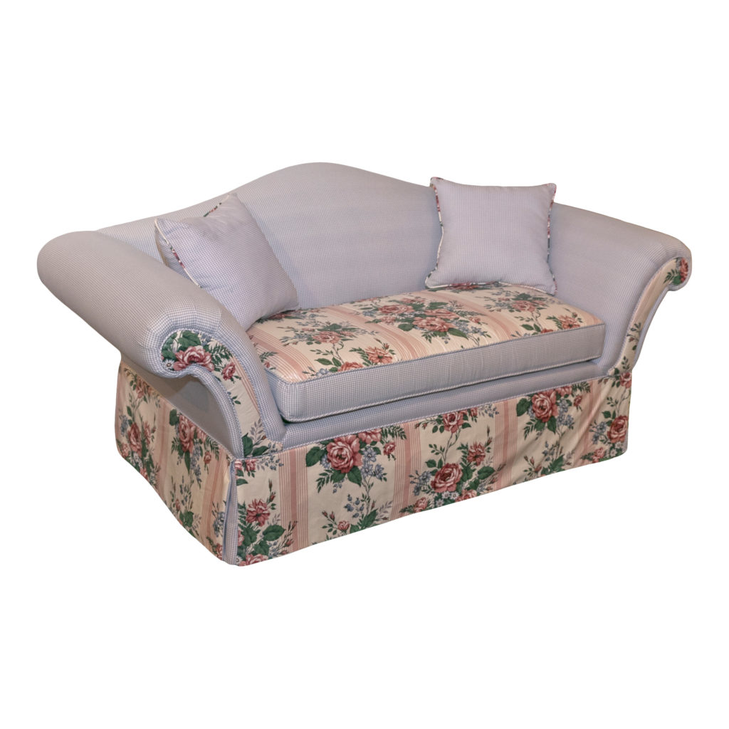 Cottage Style Loveseat In Light Blue Check Upholstery | Grandview ...