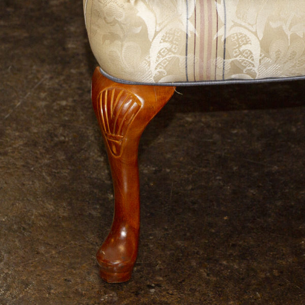 Vintage Wing Chair in Ivory, Blue, and Rose Damask - Image 3