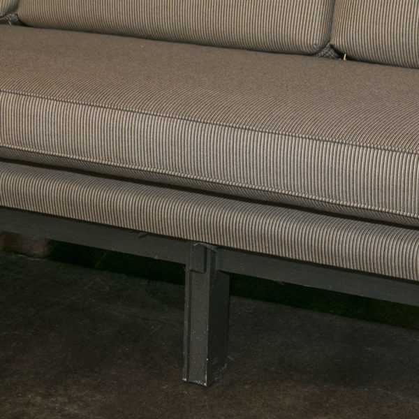 Outdoor Sofa in Beige and Black Stripe Upholstery with Black Wood Frame - Image 3
